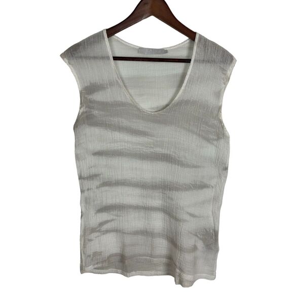 Kain Label White & Gray Sheer Tank Top 100% Cotton Women's Small Size Petite - Picture 1 of 4